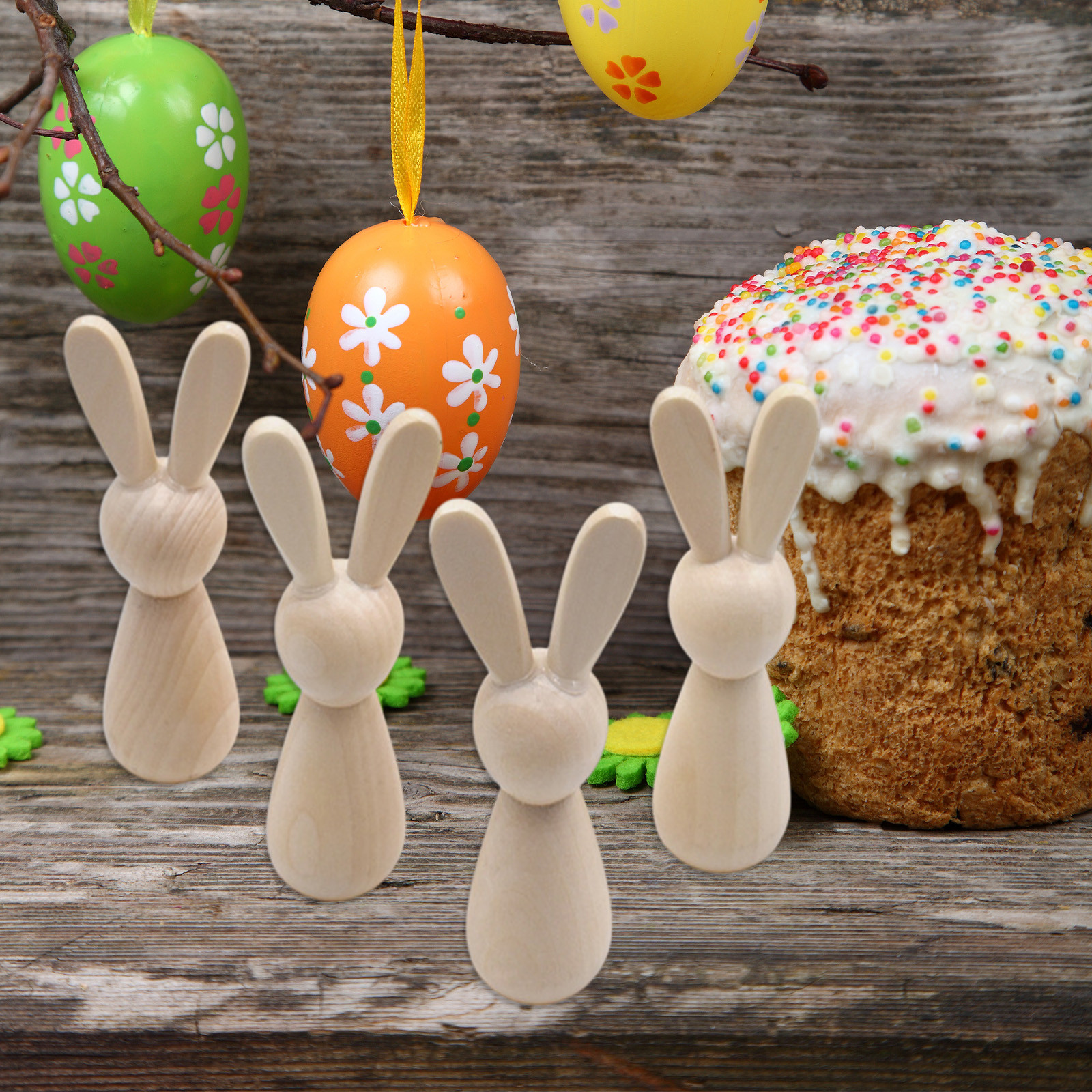 1pcs DIY Art Project Unpainted Wooden Rabbit Peg Dolls Easter Rabbit Statue Bunny Figurines Blank Natural Wood Peg Figures Animal Doll Bodies to Paint Cake Topper